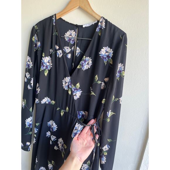Lush Nordstrom Elly Wrap Dress Black BohoFloral Flower Print Cottage Core Sz XL - Picture 8 of 16
